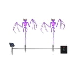 Solar Powered Skeleton Ground Stake Lights Halloween Yard Decor Bat Skull Outdoor Lighting For Garden Patio Driveway Spooky Holiday Decorations Automatic Solar Light Set