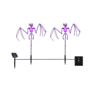Solar Powered Skeleton Ground Stake Lights Halloween Yard Decor Bat Skull Outdoor Lighting For Garden Patio Driveway Spooky Holiday Decorations Automatic Solar Light Set