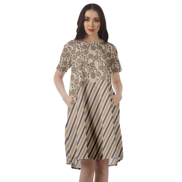 Moomaya Printed Loose A-Line Dress With Pockets Short Sleeve Dresses Women