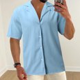 thumbnail image 4 of BOBOGOJP Chemises Boutonnées pour Hommes Rétro avec Poche Manches Courtes, Bleu Ciel L, 4 of 5
