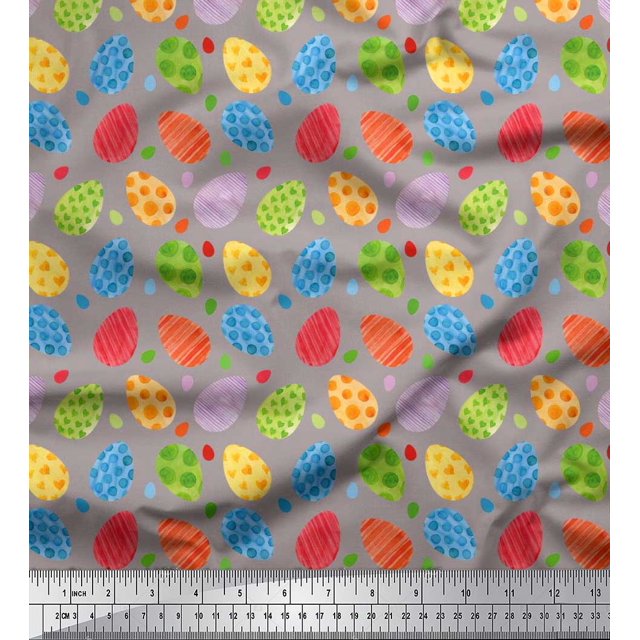 Soimoi Modal Satin Fabric Egg Easter Printed Fabric 1 Yard 42 Inch Wide