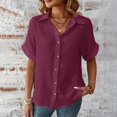 thumbnail image 3 of QIPOPIQ Button Down Shirt Women Cotton Short Sleeve Blouses V Neck Collared Button Up Summer Beach Tops Clearance, 3 of 10