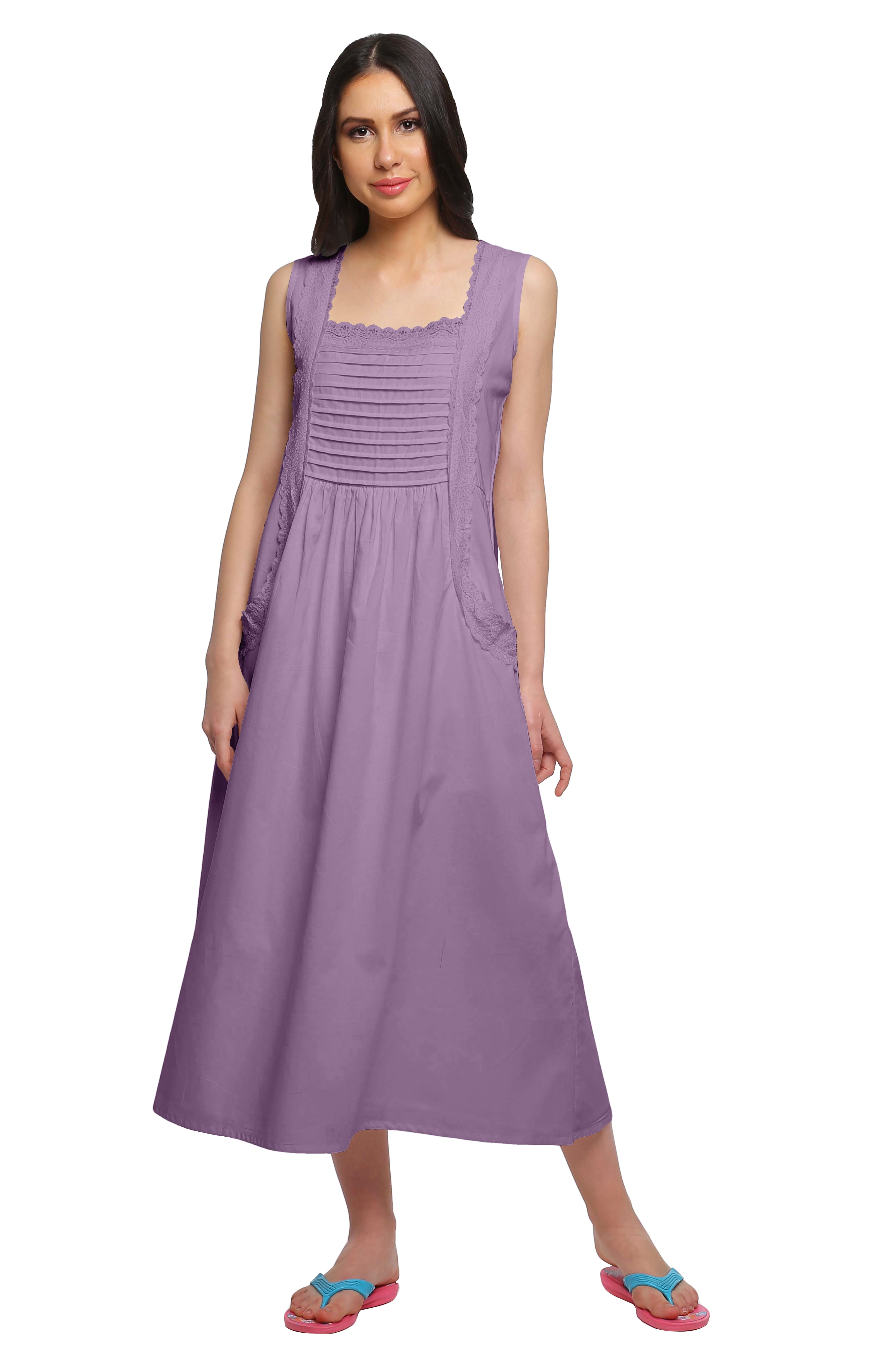 Moomaya Robe de Nuit Évasée Trapèze pour Femme en Coton Plaqué avec Patte de Boutonnage