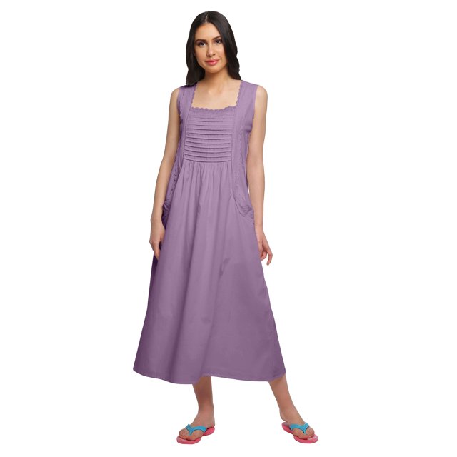 Moomaya Robe de Nuit Évasée en Coton Unie pour Femmes