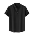 thumbnail image 1 of Shirts for men Casual Solid Stand Collar Short Sleeve Button Closure Shirt Hawaii Blouse, 1 of 8