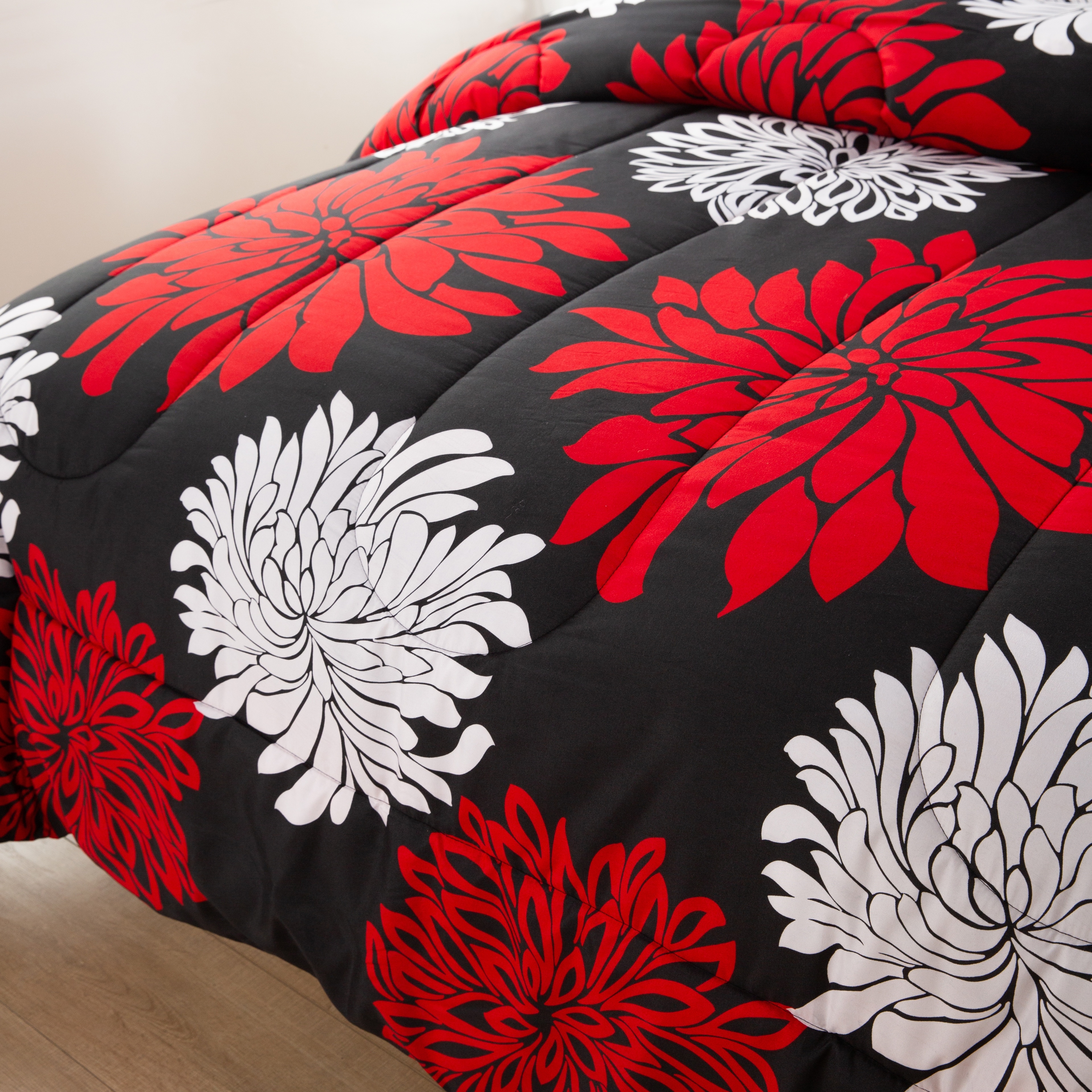 Marina Decoration Home Decor Parure de lit imprimée ultra douce et luxueuse en duvet d'oie, motif floral moderne rouge, blanc et noir