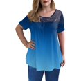 thumbnail image 3 of AMERTEER Femmes Mode Dentelle Uni à Empiècements Col Rond Manches Courtes T-Shirt Blouse Hauts T-Shirt pour Femmes, 3 of 6