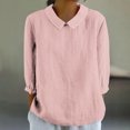 thumbnail image 1 of AherBiu Chemises en Lin pour Femmes Manches 3/4 Col à Revers Style Rétro Hauts Décontractés Amples Mode Automne 2024 Blouses, 1 of 5