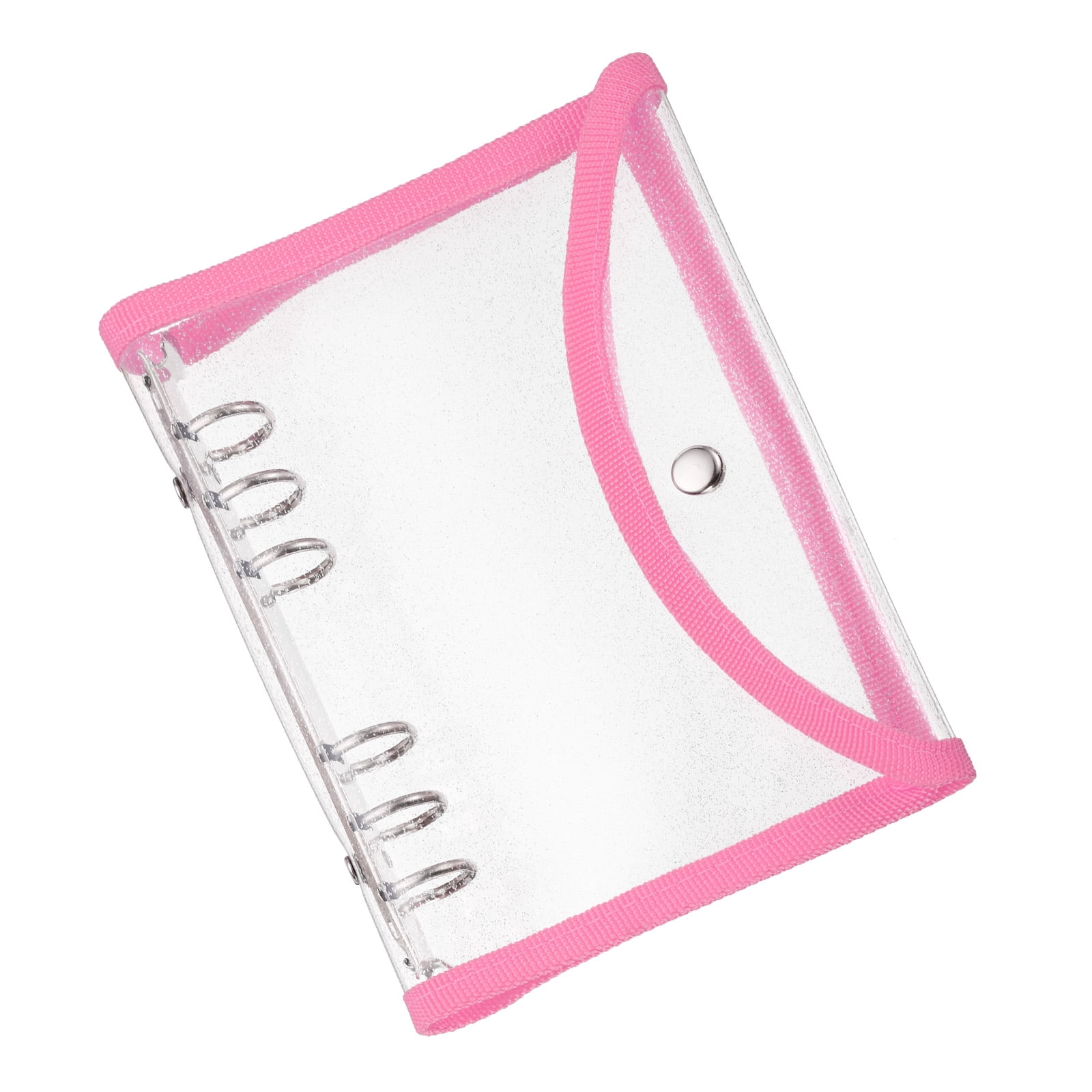 Uxcell PVC A6 Bling Clear Binder Covers with Snap Button Closure, Pink