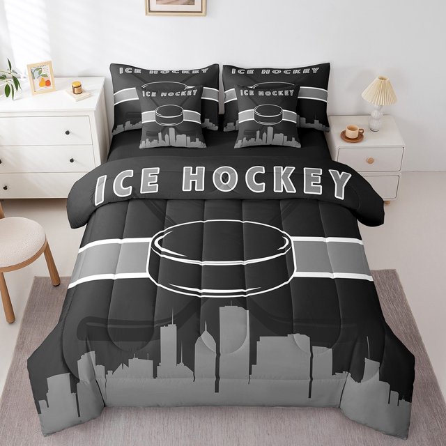 YST Sports-Themed 7-Piece Comforter Set, Twin, Baseball, Black Pink