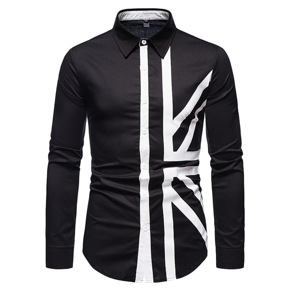 Dress Shirts for Men Long Sleeve Men Casual Colorblock Cowboy Long Sleeve Band Collar Turndown Dress Shirts