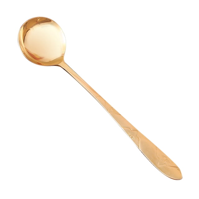 Handmade Copper Engraved Spoon | Long Handle Soup Spoon | Western Tableware for Dining | Kitchen Utensil for Soup, Dessert, Coffee & Tea | Home & Restaurant Tableware