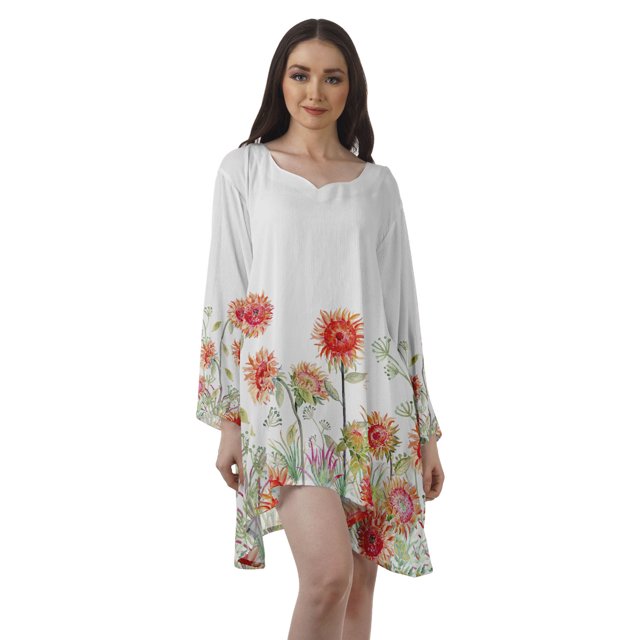 Moomaya Robe de Cocktail Imprimée à Manches Longues Tenues de Noël Robe Courte pour les Fêtes