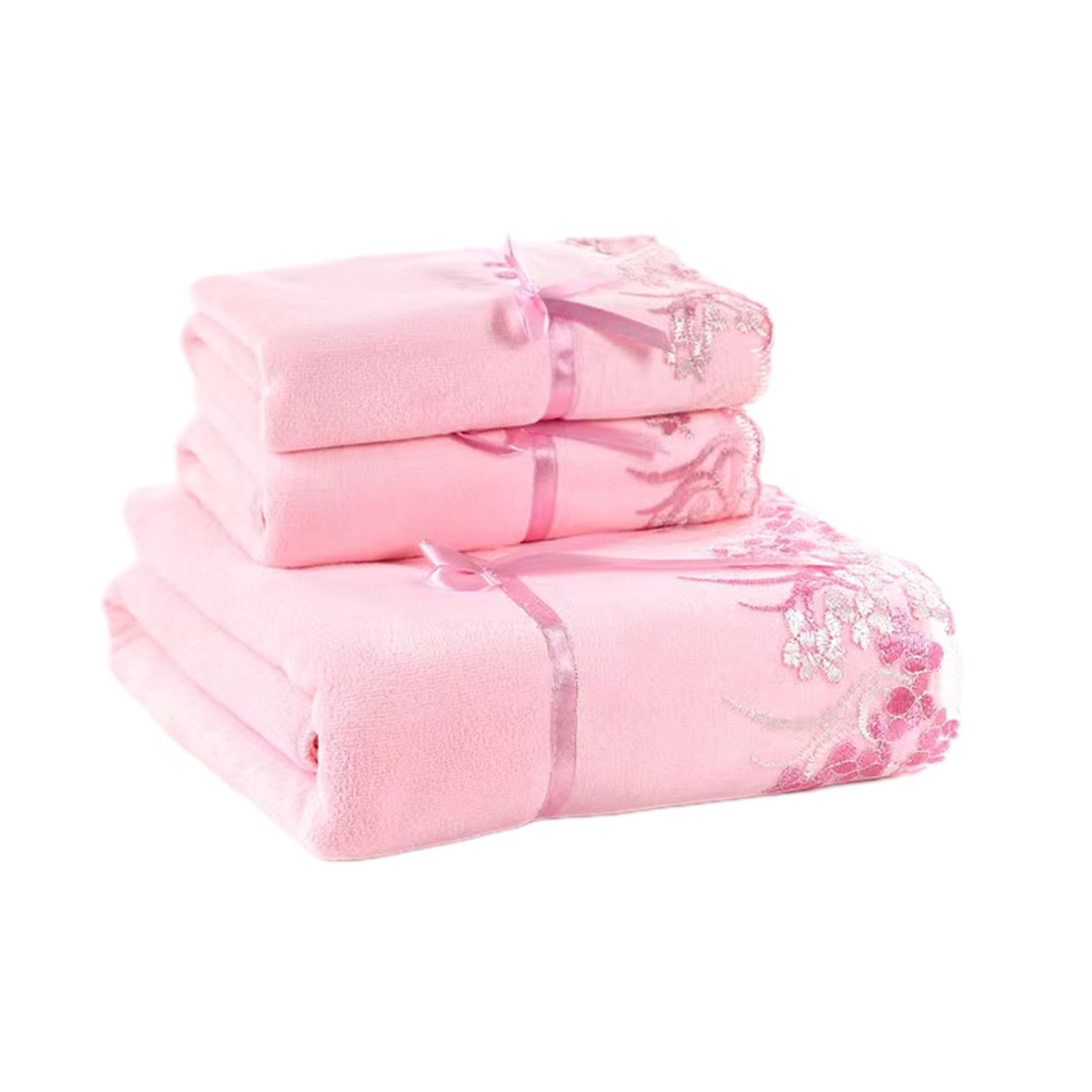 Yhmxh Bedding Colour Lace Side 3 Piece Soft Absorbent Embroidered Gift Towel Bath Towel Skin-friendly Throw Blanket Machine Washable Microfiber Bed Sheet Set