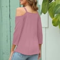 thumbnail image 4 of RXIRUCGD Femmes Uni Manches 3/4 Col en V Chandail Sans Bretelles Hauts Chemises Blouse, Rose, Taille : M, 4 of 7