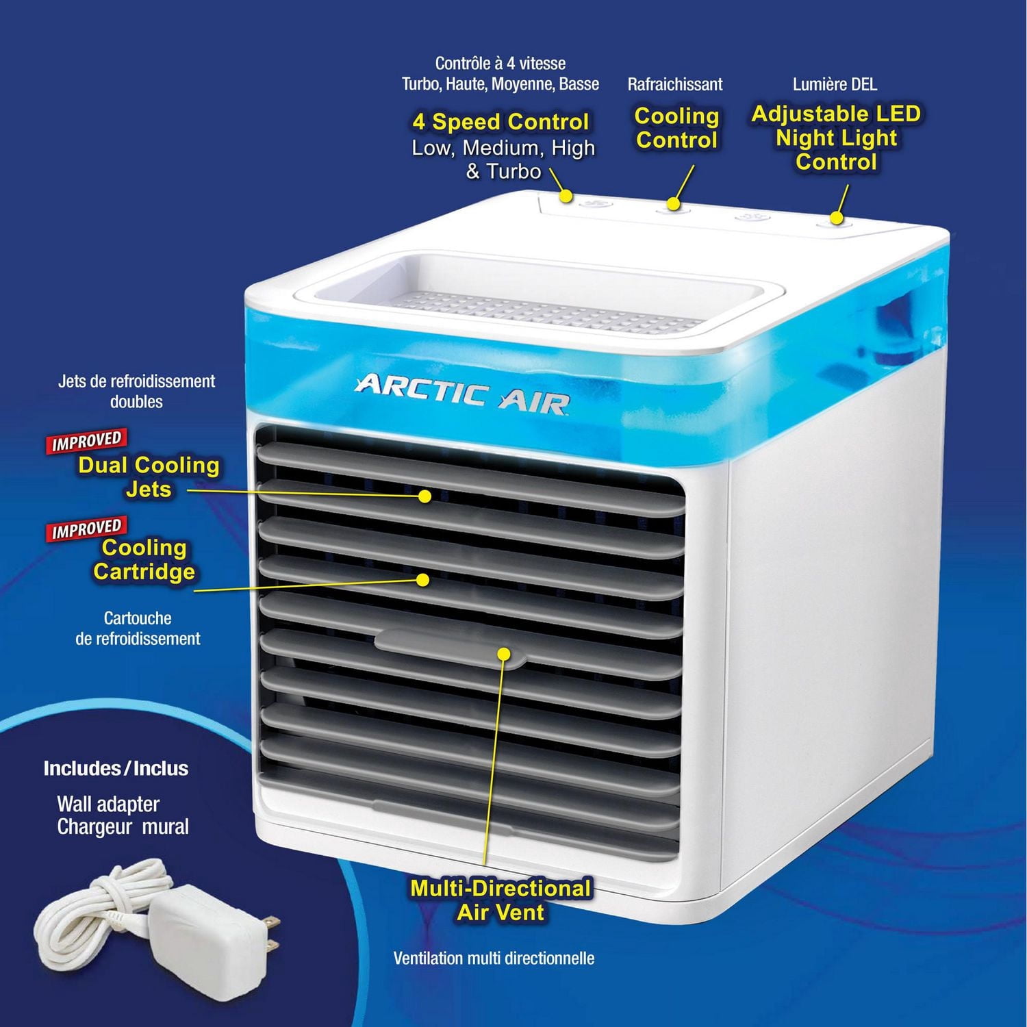 Arctic Air Chill Max Personal Space Cooler – Portable Evaporative Air Cooler with Hydro-Chill Technology, 4-Speed Control, Adjustable LED Night Light