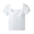 thumbnail image 1 of Plebaso Womens Square Neck T Shirts Built-In Bra Casual Going out Crop Tee Slim Plain Summer Basic Tops, 1 of 3
