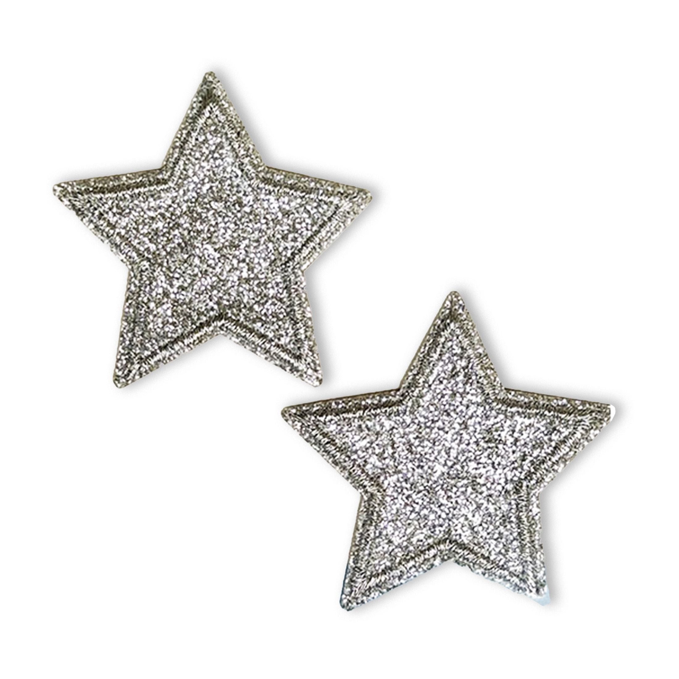 LA VOGUE Silver Stars Embroidered Iron-On Patches, 2 pcs - ~11.43 × 8.89 cm (4.5 × 3.5 in)