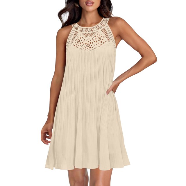 Ovzne Robes d'Été pour Femmes Robe Unie Sans Manches Col Rond Aguichant Élégante Tunique de Soirée Boîte de Nuit Mini Robes Décontractées Robe de Vacances Grande Taille Liquidation