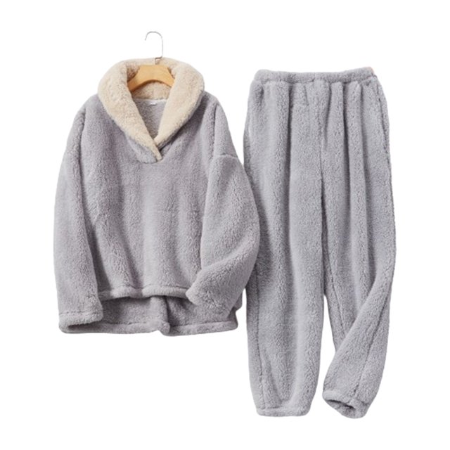 kurtrusly Pyjama en Molleton de Corail Doux et Confortable pour les Femmes à Réchauffer l'Hiver Durable Pyjama en Velours Chaud Set Gris M