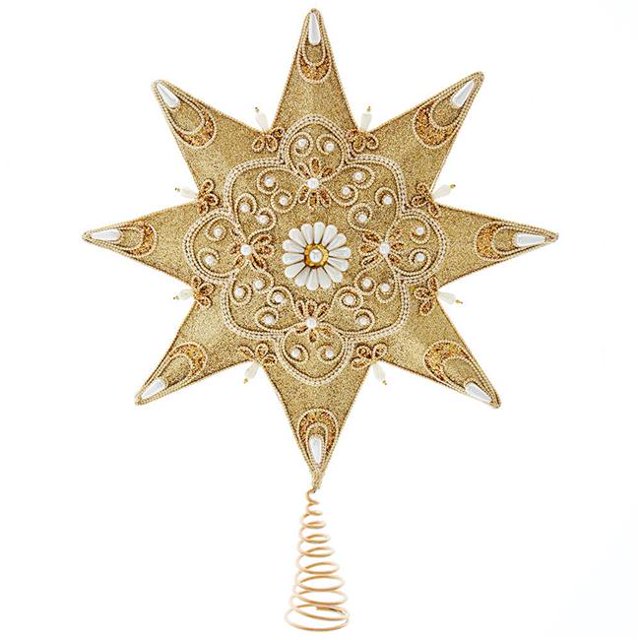 Kurt S. Adler S4434 16 in. Shimmer 8 Point Star Tree Topper, Pearl & Gold