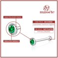 thumbnail image 3 of 14k White Gold Nose Ring with Simulated Emerald Bezel Set Micro Stud Piercing Body, 3 of 6