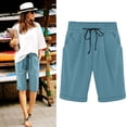 thumbnail image 1 of DPTALR Women's Summer Elastic Waist Drawstring Side Pocket Solid Color Short Pants 5/4, 1 of 6