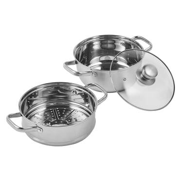 Marmite Vapeur, Marmite Vapeur 9,5 Po/24 cm pour la Cuisson avec Marmite 5 Qt et Cuiseur Vapeur pour Légumes, Batterie de Cuisine en Acier Inoxydable 304 de Qualité Alimentaire avec Couvercle pour Cuisinière à Gaz, Électrique, Induction