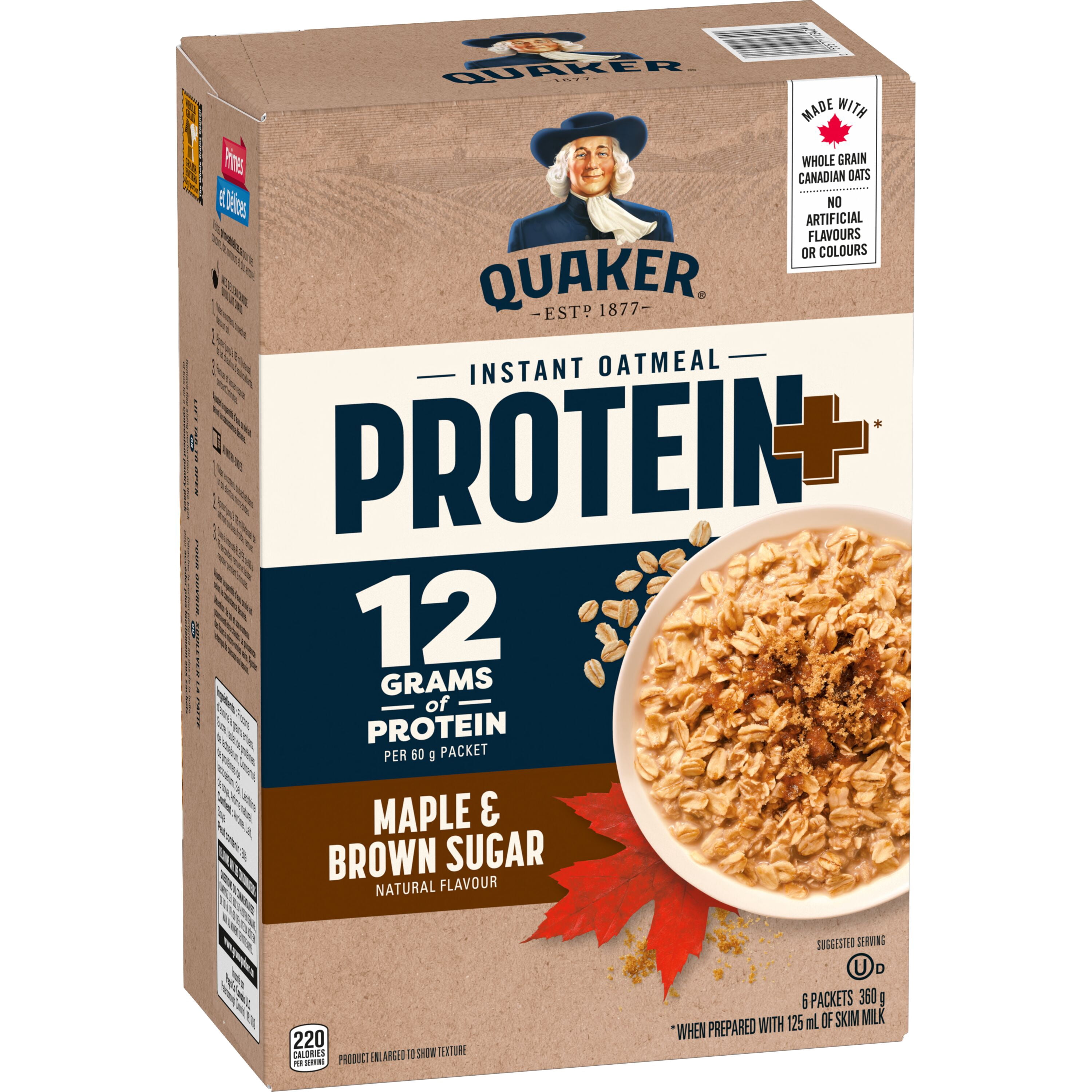 Gruau instantane Quaker Protein+ a l'erable et a la cassonade