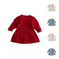 thumbnail image 3 of Zwiiyzr 2025 Robe Tricotée pour Bébé Fille Robe Chandail à Manches Longues Tout-Petit Couleur Unie Tenues d'Automne Hiver 6M-6Y Rouge Melon D\'eau, 3 of 3