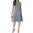 thumbnail image 2 of INSPIRE CHIC Robe Midi en Denim pour Femme Décontractée Sans Manches Robe en Jean Usée m Bleu Poussiéreux, 2 of 5