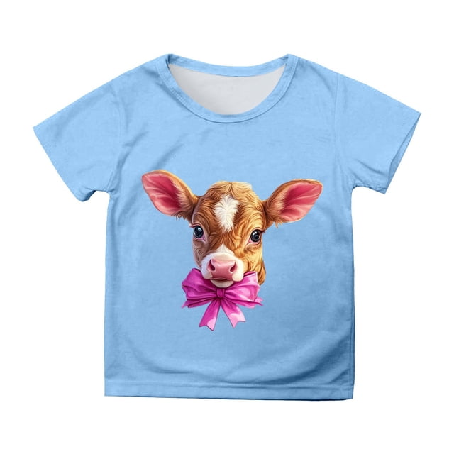 MIASHUI T-Shirt Amusant pour Enfants avec Lapin, Filles Garçons, Manches Courtes, Col Rond, Pâques, Bleu Ciel, 3-4 Ans