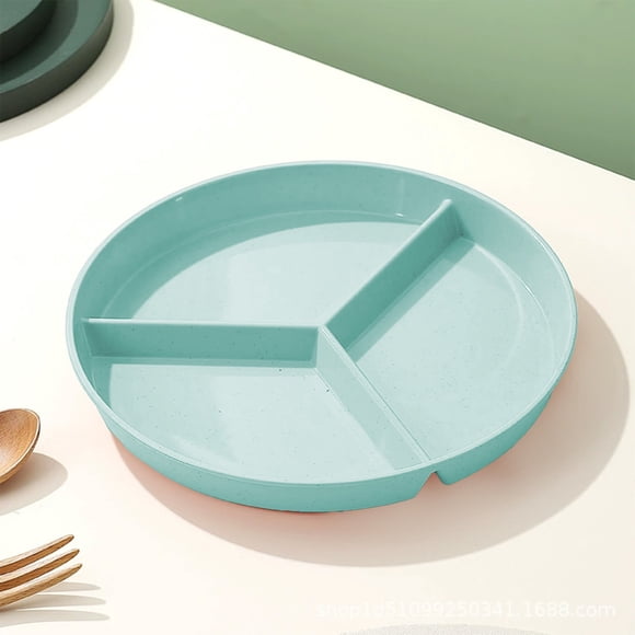 Assiette Compartimentée en Plastique Verte 10 Pouces à 3 Compartiments, Allant au Micro-Ondes, Assiette de Souper Épaissie Résistante à la Chaleur, Assiette de Déjeuner, Assiette à Fruits, Sans Bpa, Va au Lave-Vaisselle, 9.8 X 9.8 X 1.2 Pouces, 0.22 Lb