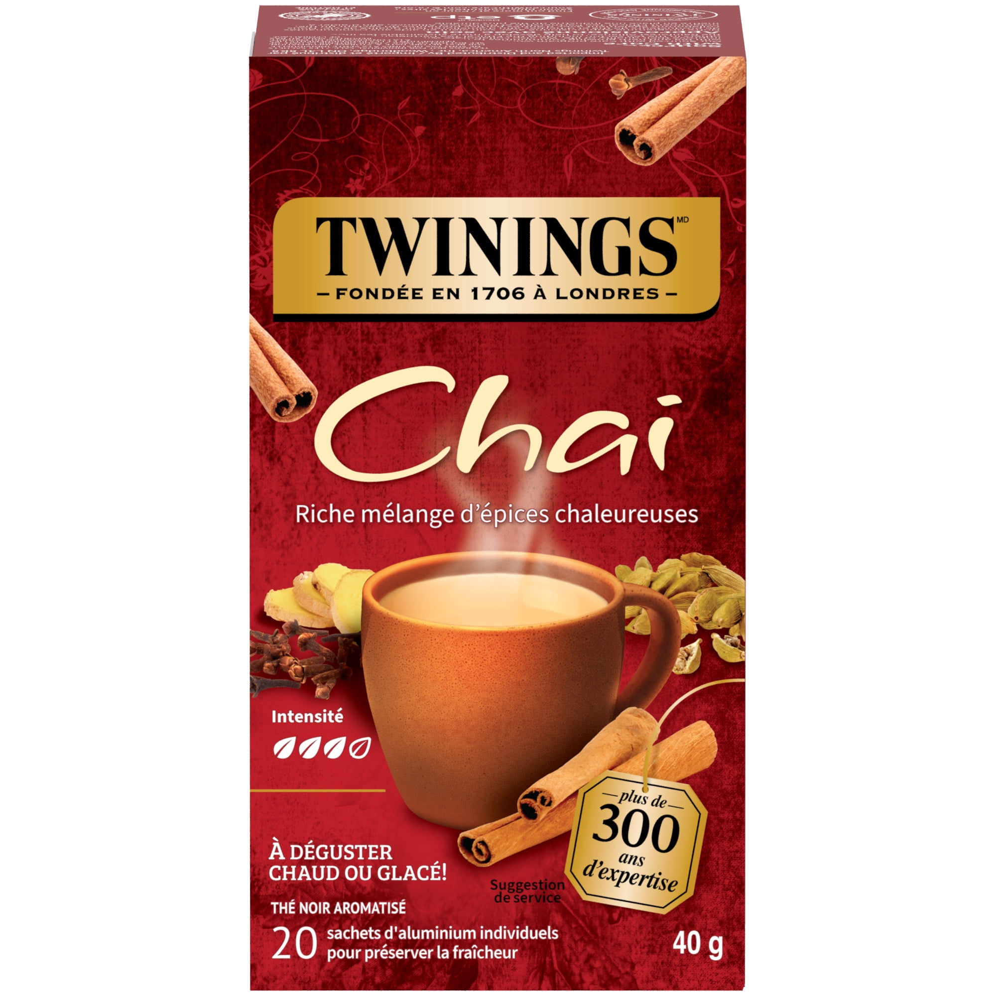 Twinings Chai Black Tea Bags, Warm & Spiced, Naturally Caffeinated, 20 Count