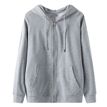 Chandails à Fermeture Éclair Complète pour Hommes, Coupe Ample, Épaules Tombantes, Manches Longues, Chandails à Capuchon Unis, Chandail à Capuchon d'Extérieur avec Poches, Gris G