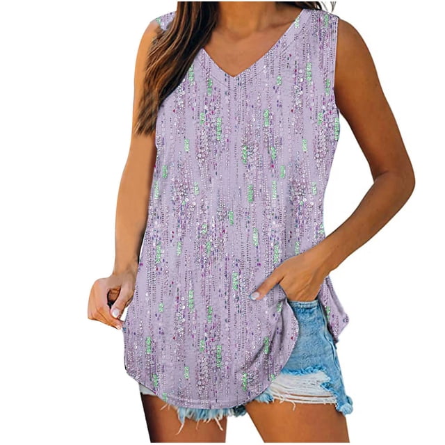 Birdeem Womens Print Tank Tops V-Neck Basic Casual Flowy Summer Sleeveless T-Shirt