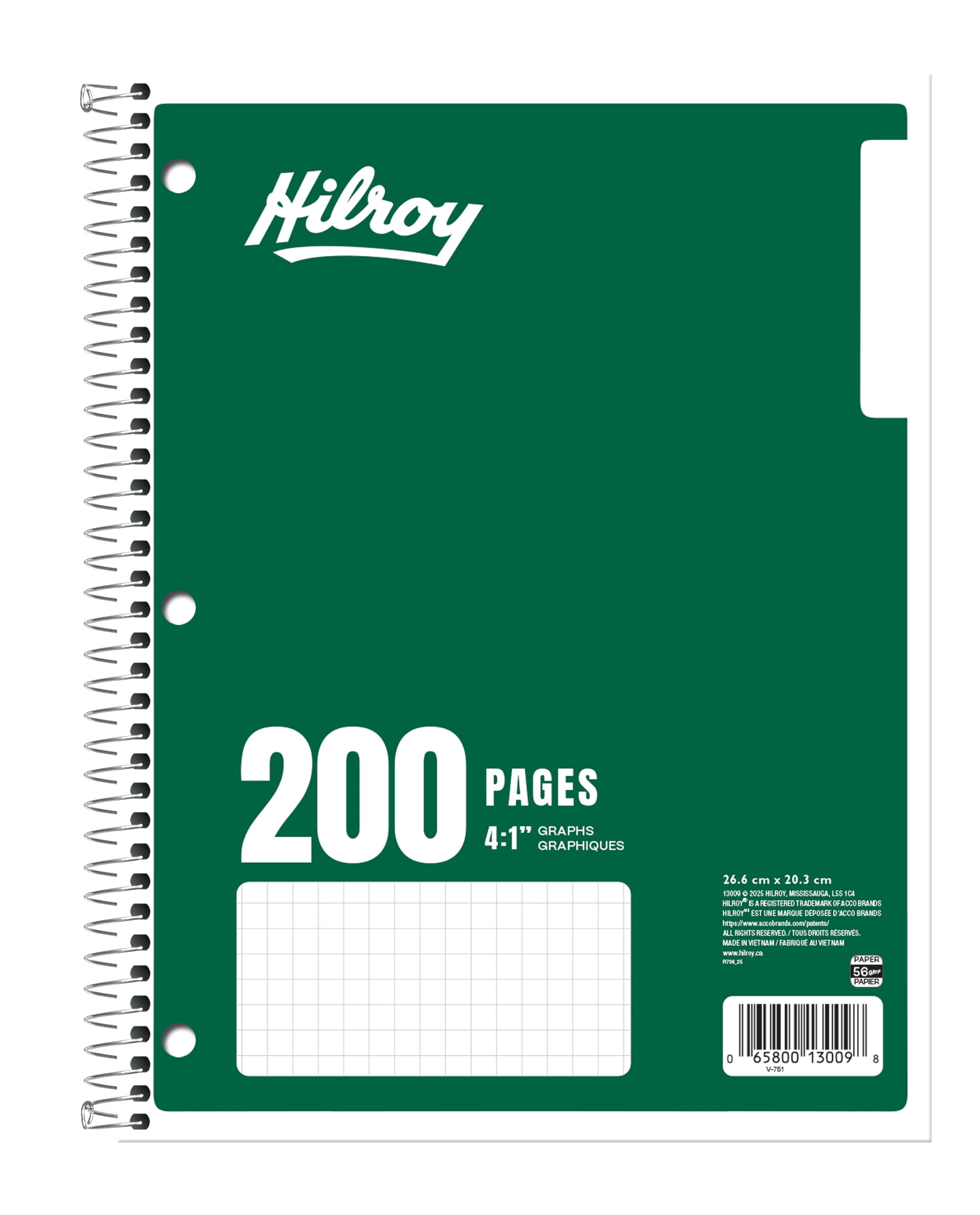 Hilroy® Quad 4-1" 200pg Notebook, Green