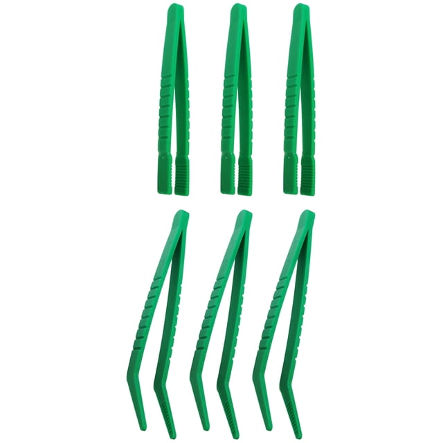 CIMAXIC 6pcs Flat Head Curved Head Insect Collection Tweezers Plastic Forceps for Kids,5.31"X0.47"X0.47"
