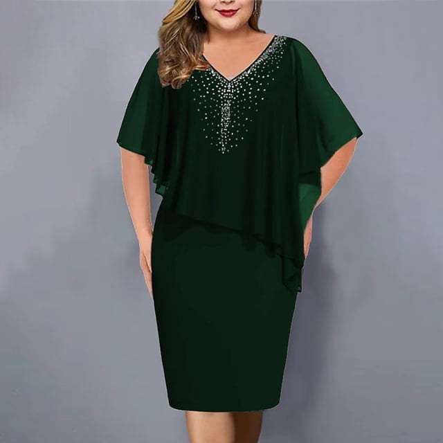 Meichang Robes Formelles pour Femmes Invitées de Mariage Robe Midi Grande Taille Robes en Chiffon Robe de Soirée Robe de Bal Élégante Robes à Col en V