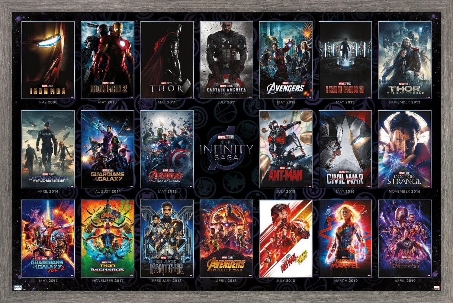 Marvel Avengers: The Infinity Saga - One Sheet Grid Wall Poster, 22.375" x 34" Framed