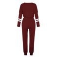 thumbnail image 5 of Posijego Ensemble Femme 2 Pcs Tenue Rayée Décontractée Manches Longues Col Ras du Cou Hauts Pantalons à Cordon Ensembles Détente P-5TG, 5 of 5
