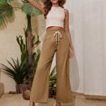 thumbnail image 3 of Timegard Womens Wide Leg Pants Elastic High Waist Drawstring Solid Color Beach Travel Casual Loose Pants, 3 of 5
