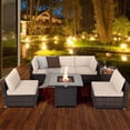 thumbnail image 4 of Costway 7PCS Patio Rattan Furniture Set 30" Fire Pit Table Cover Cushion Sofa Brown, 4 of 9