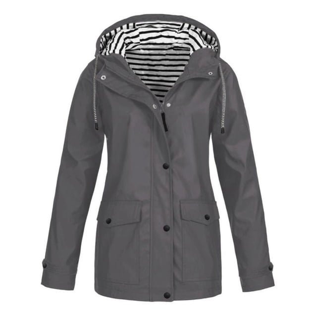 Veste à Doublure Rayée pour Femmes, Extérieur, Cordon de Serrage, Randonnée, Imperméable, Manteau d'Hiver Chaud à Capuche, Manteau de Sport