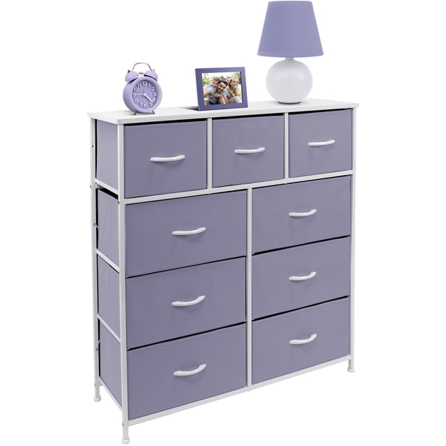 Table de Chevet Commode 9 Tiroirs Organisateur de Chevet Commode Mobilier pour Chambre et Bureau - Violet
