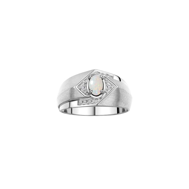 RYLOS Mens Rings Sterling Silver Ring 6X4MM Oval Shape Gemstone & Diamond Ring Opal October Birthstone Rings For Man Silver Rings, Size 8
