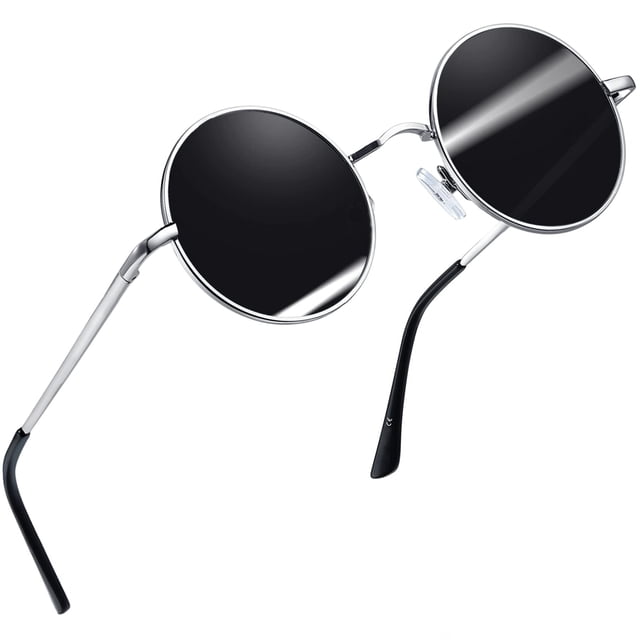 Joopin Lunettes de Soleil Rondes Polarisées pour Hommes Femmes Rétro Métal Hippie Style Cercle Lunettes de Soleil Protection UV