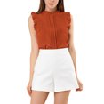 thumbnail image 1 of INSPIRE CHIC Women's Sleeveless Work Blouses Ruffled Pleated Chic Tops Dark Orange L, 1 of 7