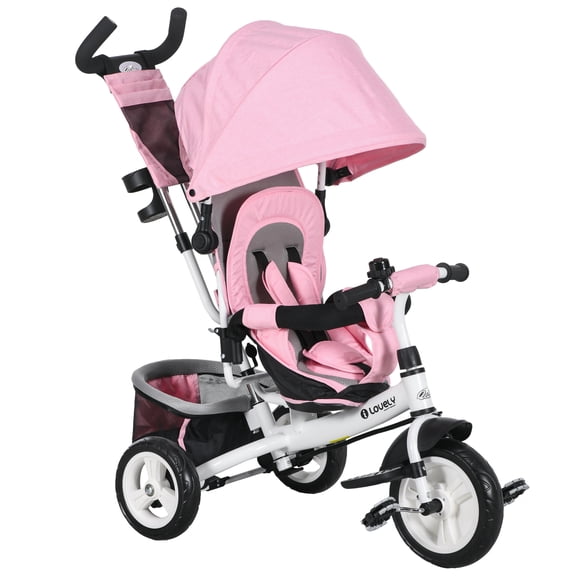 Qaba Tricycle 6 en 1 pour Tout-Petit 1-5 Ans avec Poignée de Poussée pour Parent, Rose