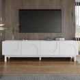 66.5" Modern Wave Door TV Stand, White Storage Cabinet with 4 Doors ...